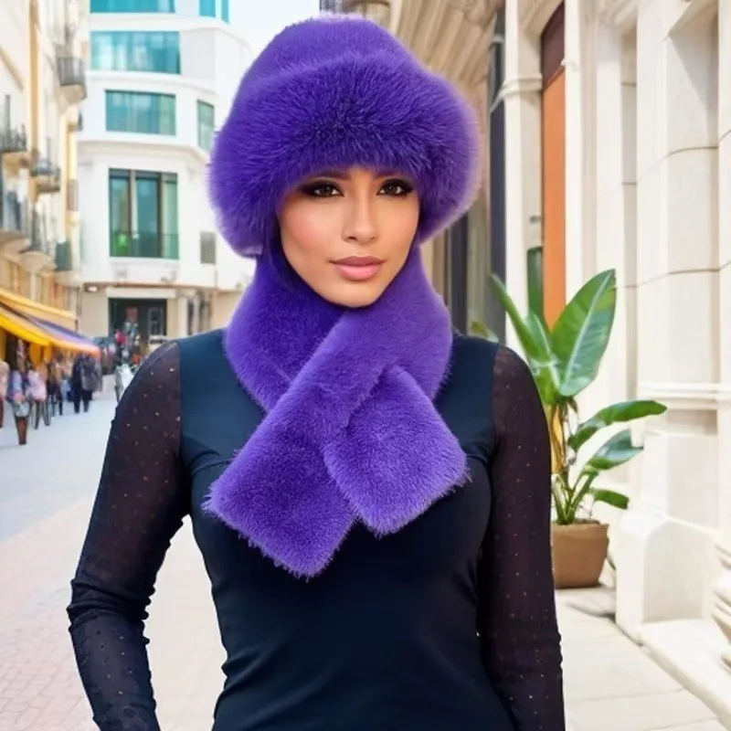 Vibrant Purple Fur Hat and Scarf with Black Mesh Top Vibrant Purple Fur Hat and Scarf with Black Mesh Top β Fur Hat Outfits