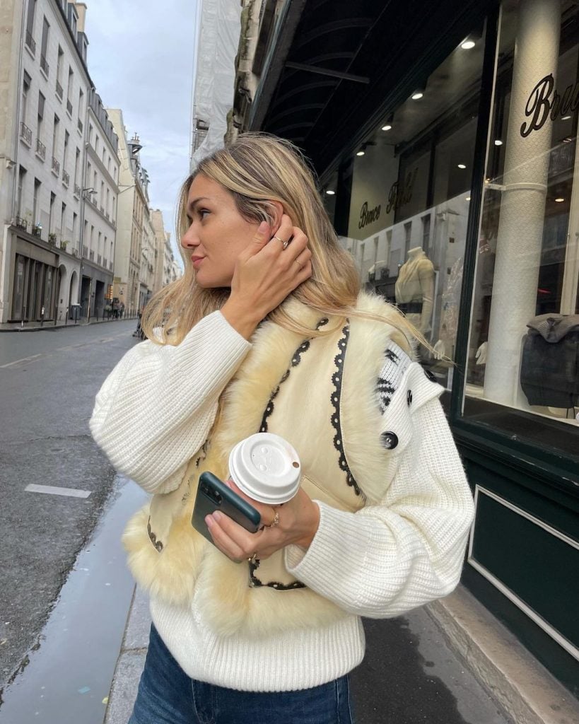 Relaxed Ensemble: Cream Coat with Quarter-Zip Sweater Relaxed Ensemble: Cream Coat with Quarter-Zip Sweater β Old Money Winter Outfits