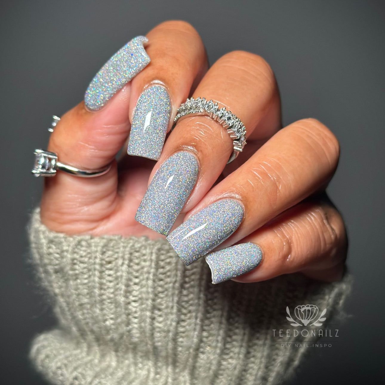 Dense Pale Silver Holographic Long Square Nails Dense Pale Silver Holographic Long Square Nails β Sparkly Winter Nails