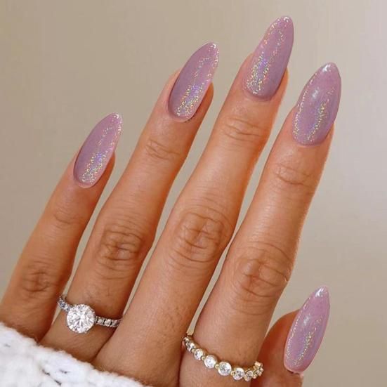 Muted Lavender Holographic Glitter Stilettos Muted Lavender Holographic Glitter Stilettos β NYE Nails 2027