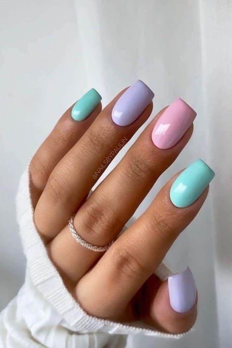 Short Square Pastel Color Block — Pastel Winter Nails