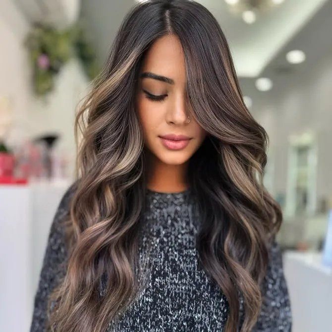 Brown With Ash Blonde and Caramel Highlights Brown With Ash Blonde and Caramel Highlights β Winter Brown Hair Colors