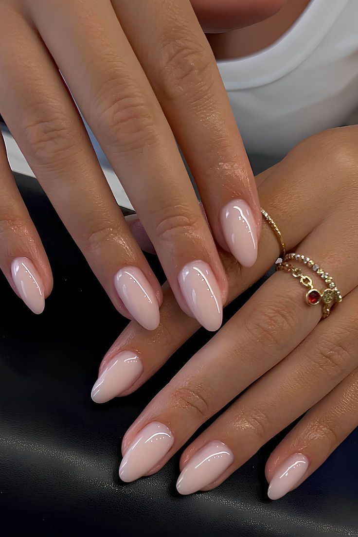 Sheer Pale Pink Glossy Almonds Sheer Pale Pink Glossy Almonds β Aesthetic Winter Nails