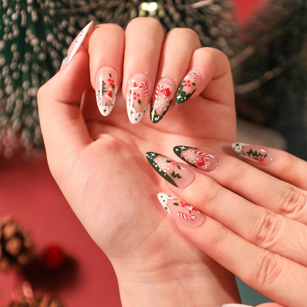 Clear White Red Green Visual Idea Clear White Red Green Visual Idea β Christmas Gel X Nails 2026