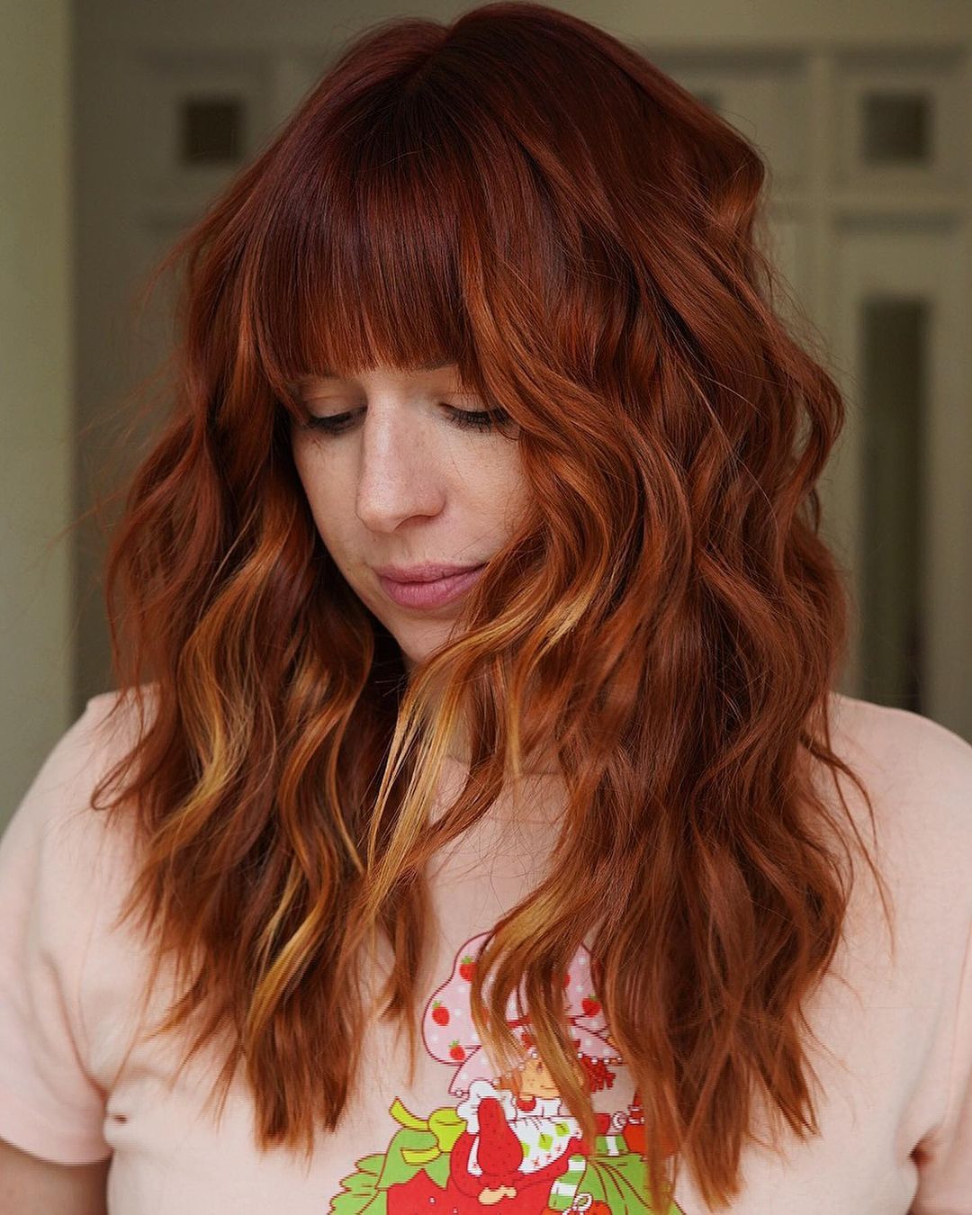 Deep Red Layers With Blunt Bangs Deep Red Layers With Blunt Bangs β Winter Red Hair Colors