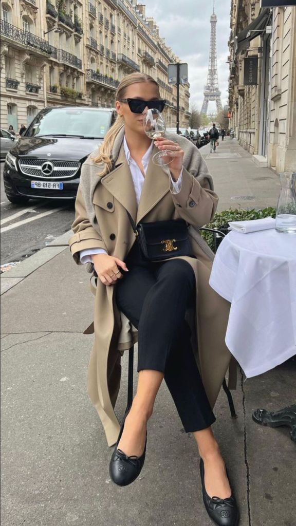 Beige Trench Coat with Collared Shirt and Ballet Flats — Winter Capsule Wardrobe