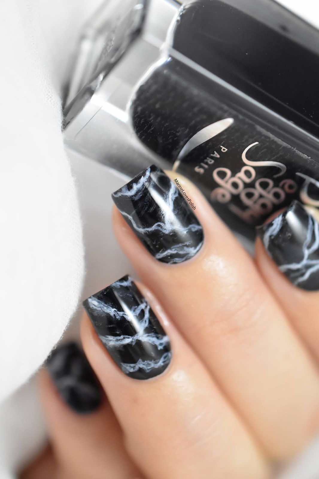 Classic Black and White Marble Squares — Winter Marble Nails