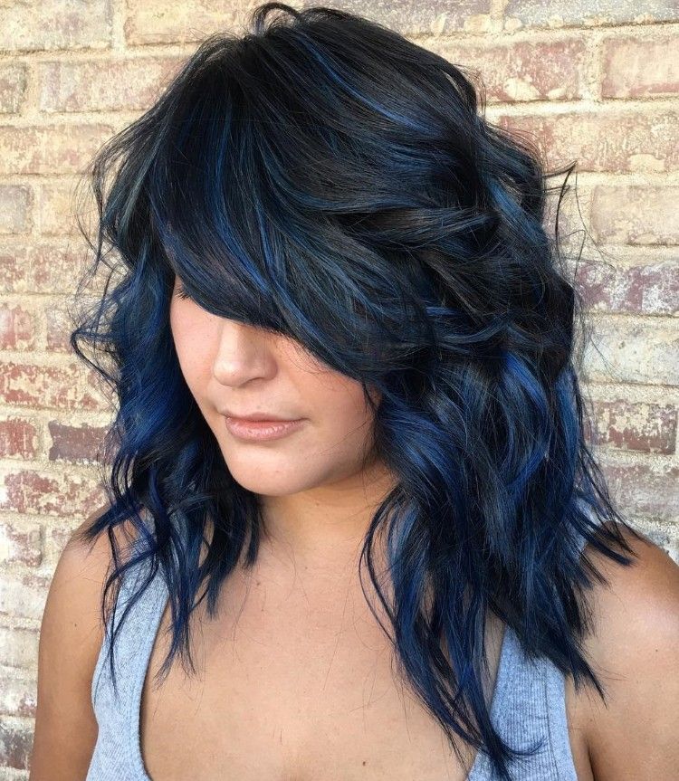 Lob With Dark Blue Highlights Lob With Dark Blue Highlights β Winter Hair Colors for Black Women