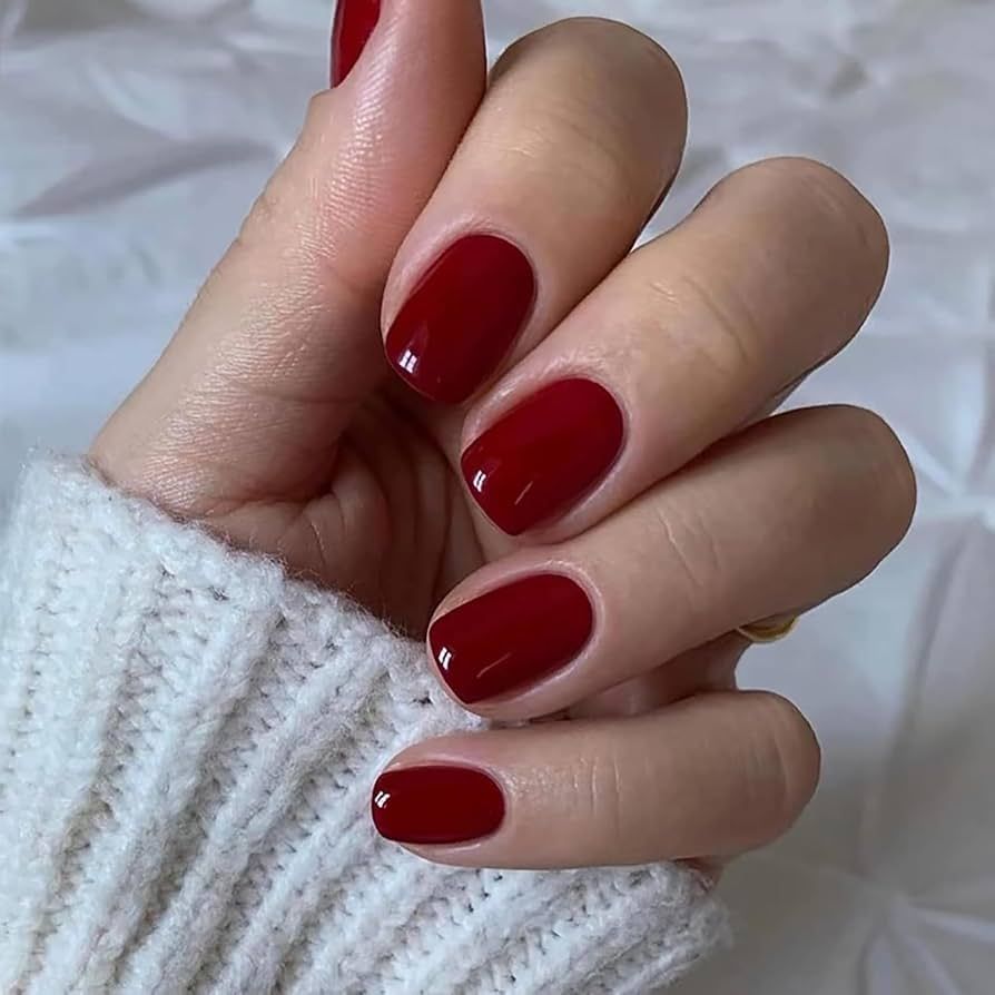 Deep Wine Red with Winter Snowflakes Deep Wine Red with Winter Snowflakes β Winter Squoval Nails