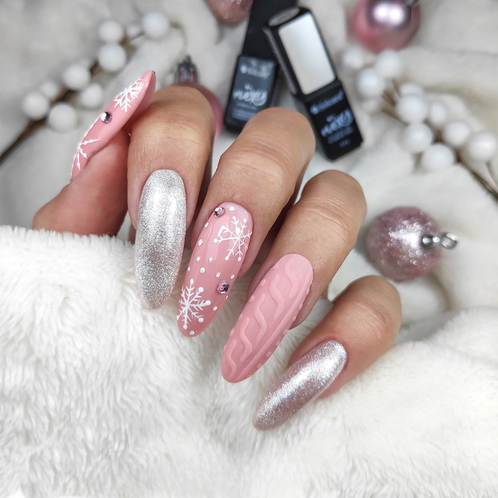 Long Almond Cable Knit Glitter Mix Long Almond Cable Knit Glitter Mix β Winter Pink Nails