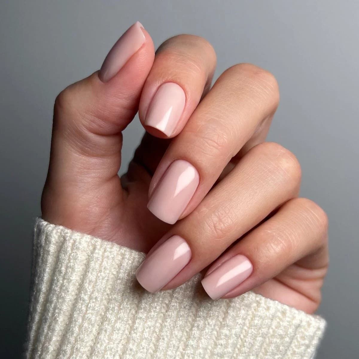 Glossy Pale Pink Nude Medium Squoval Nails — Winter Nail Colors for Pale Skin