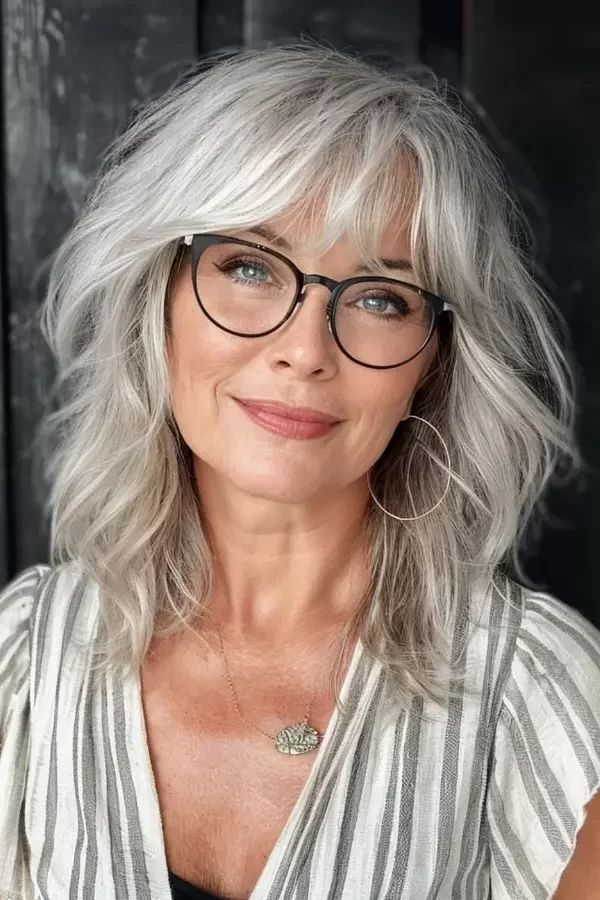 Ash Blonde Lob With Silver Highlights — Winter Haircuts for Women Over 60