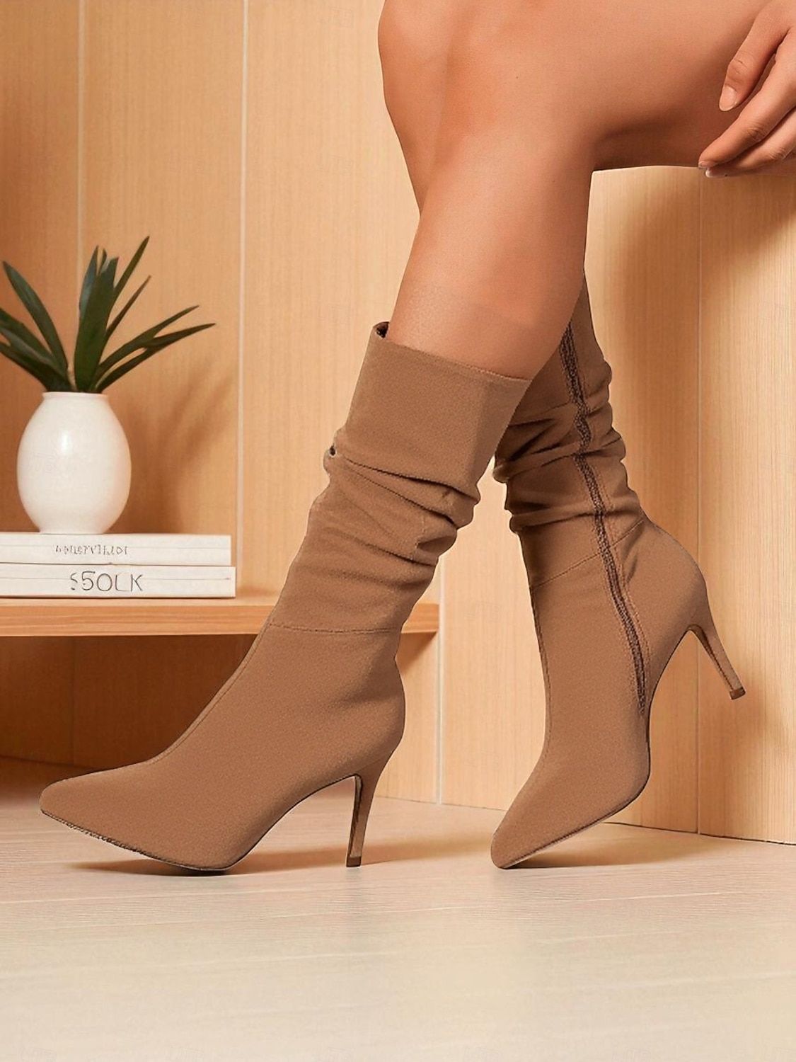 Slouchy Tan Suede-Like Stiletto Boots for Day or Night Slouchy Tan Suede-Like Stiletto Boots for Day or Night โ Suede Boots Outfits
