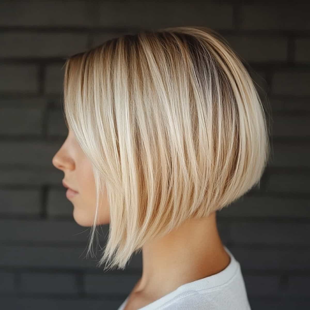 Inverted Bob Ash Blonde With Lighter Highlights — Reverse Balayage