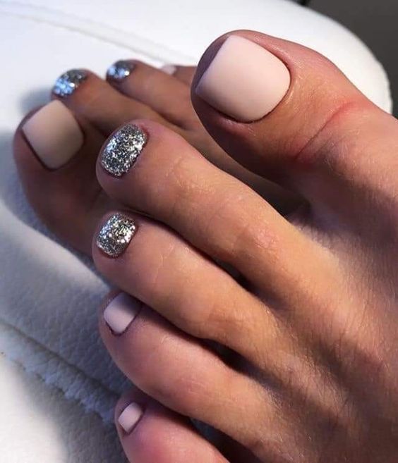 Matte Pale Beige with Silver Glitter Matte Pale Beige with Silver Glitter β Winter Pedicure Colors