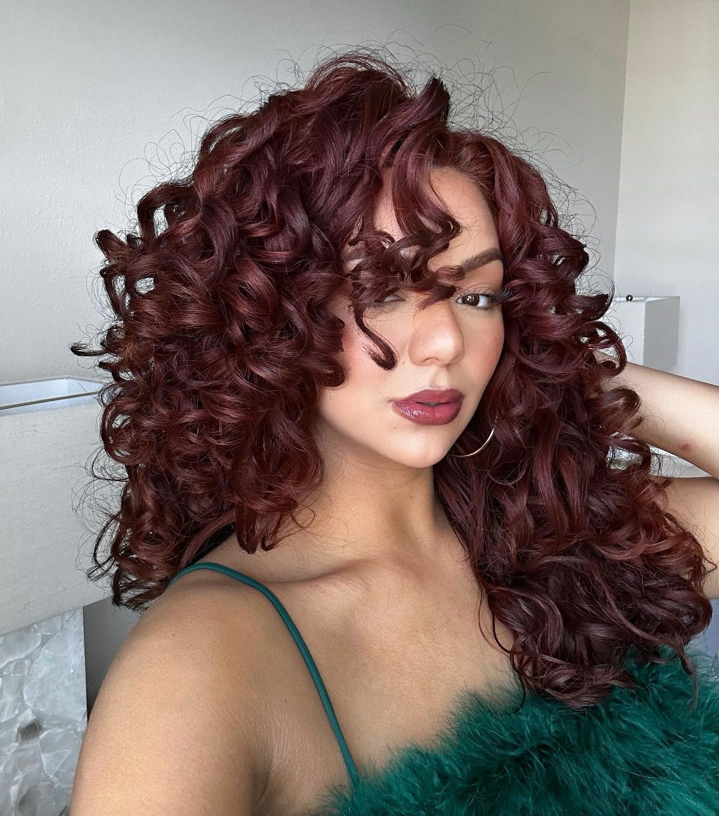 Deep Mahogany Curls With Auburn Highlights — Mahogany Hair Color