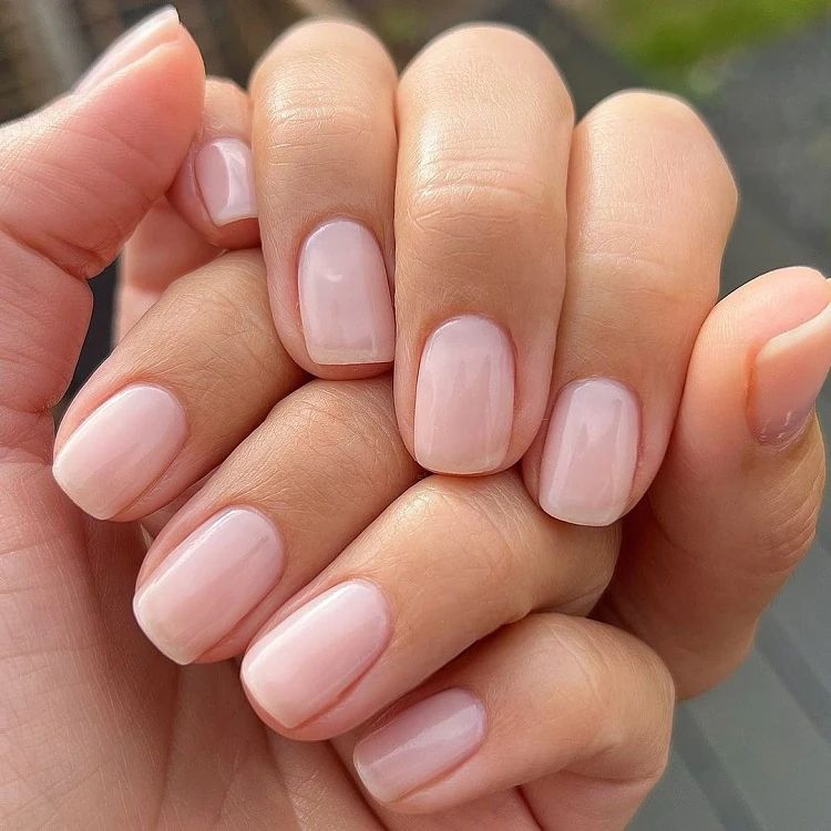 Sheer Pale Pink Round Nails — Christmas Nails for Women Over 50 2026