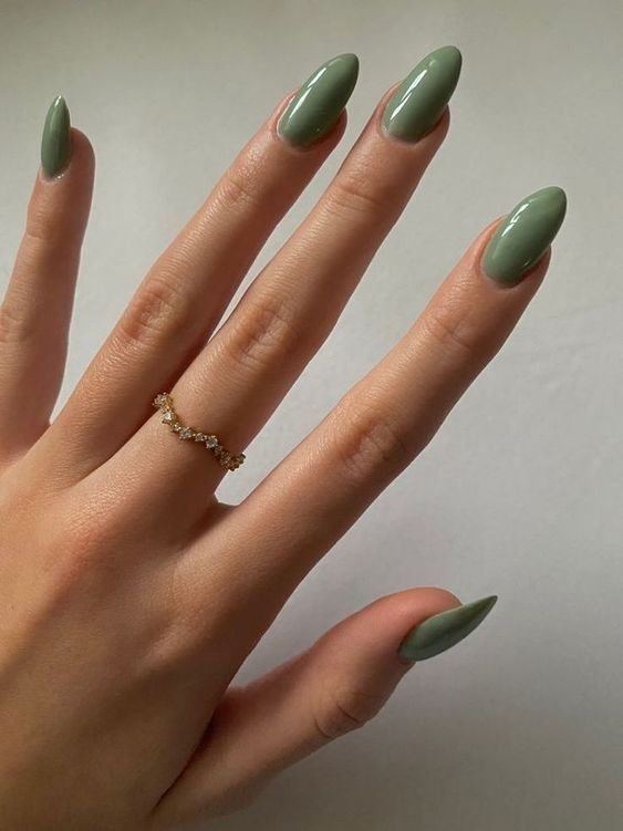 Glossy Sage Green Grey Undertone Nails — Winter Nail Colors for Olive Skin