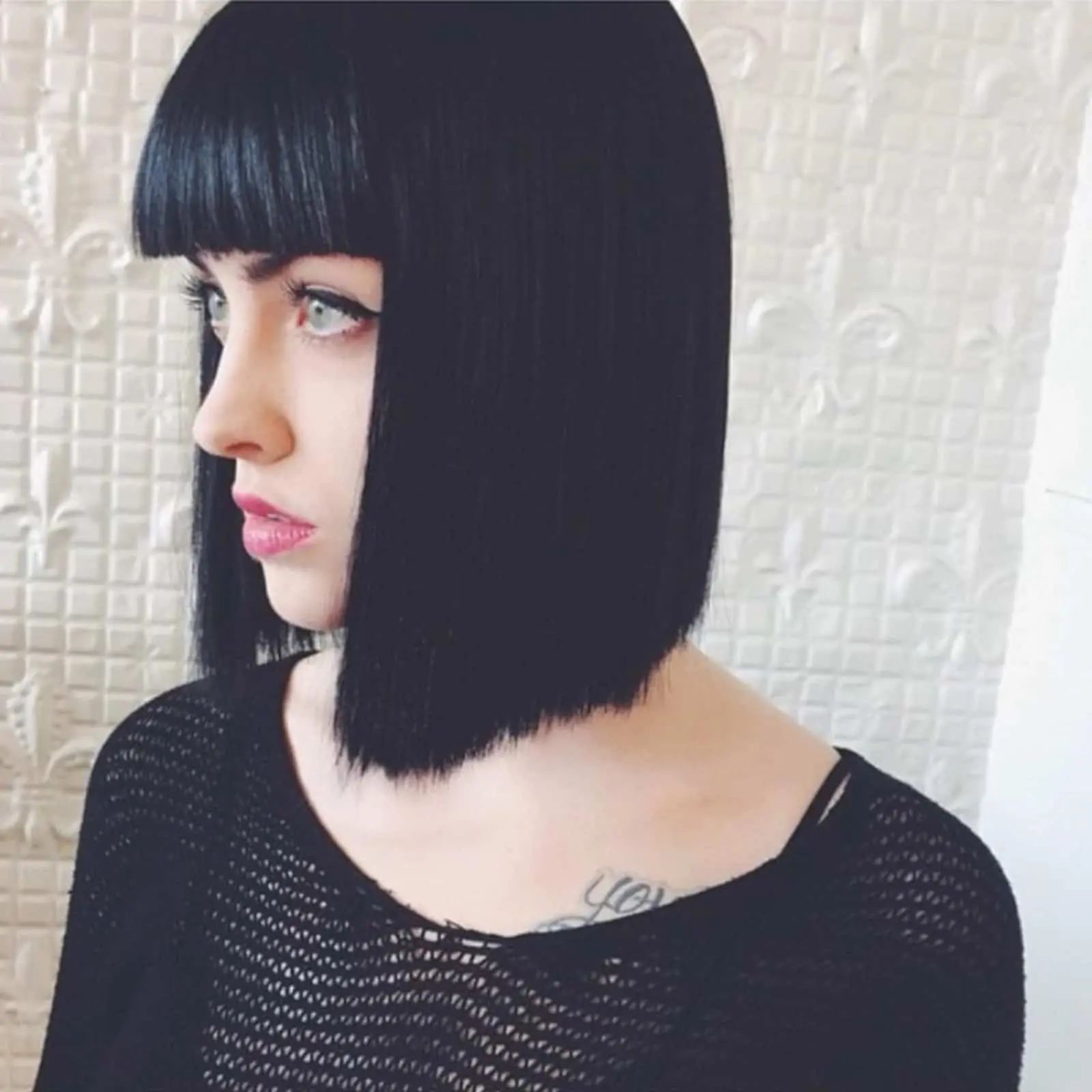 Sharp Black Bob With Blunt Bangs — Winter Haircuts with Bangs