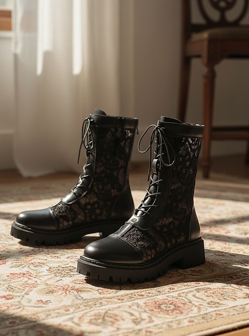 Delicate Combat: White Lace Combat Boots with Platform Sole Delicate Combat: White Lace Combat Boots with Platform Sole β Combat Boots Outfits
