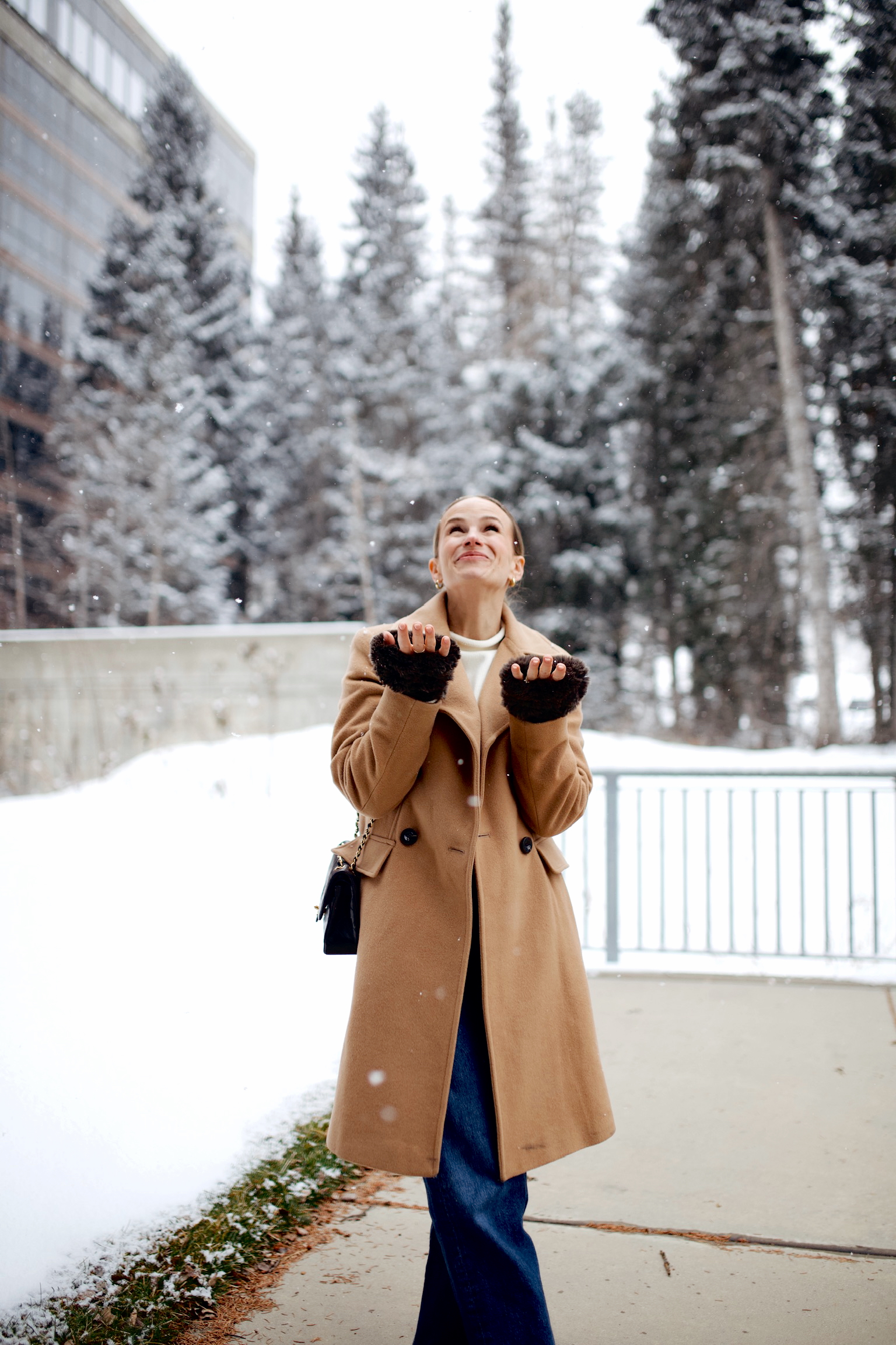 Camel Coat and Turtleneck for Snowy Charm — Winter Outfits for Moms