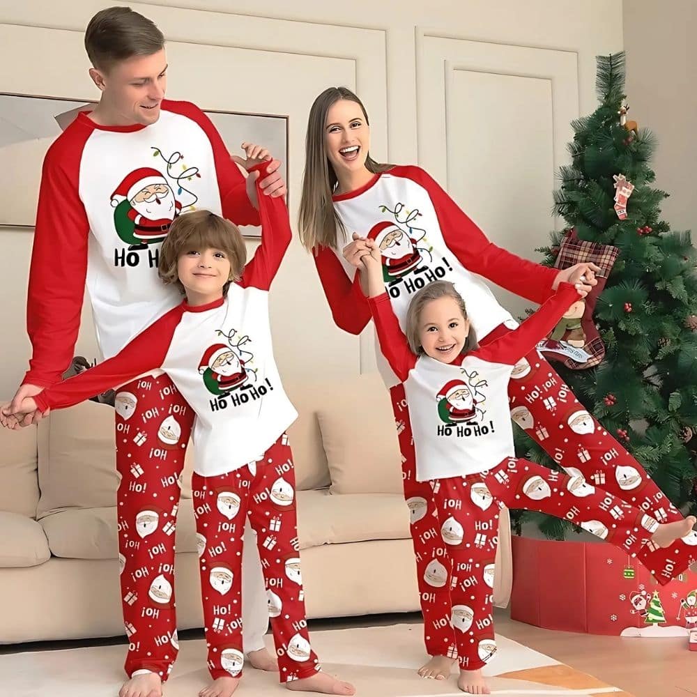Santa Claus Print Pajamas for a Christmas Family Photo — Winter Family Photo Outfits