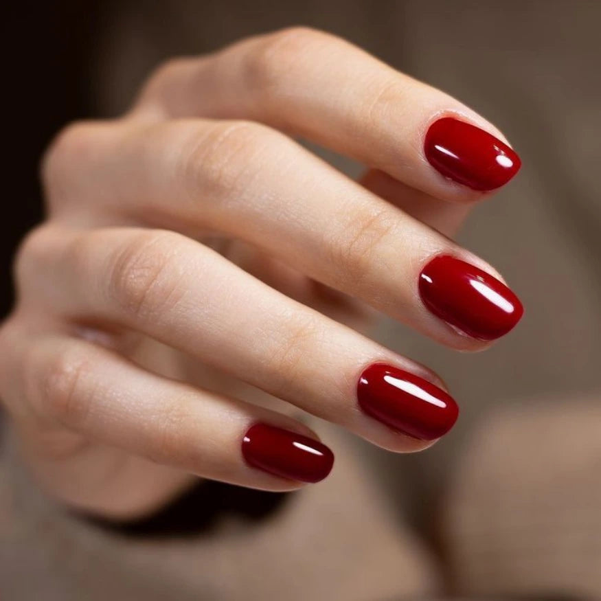 Deep Glossy Red Short Oval Nails Deep Glossy Red Short Oval Nails β Winter Nails