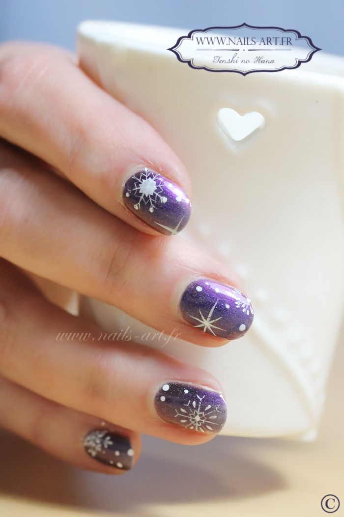 Sparkling Purple With White Snowflake Decals Sparkling Purple With White Snowflake Decals β Snowflake Nails