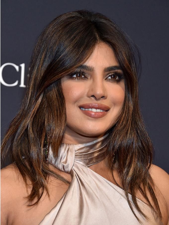 Dark Bob with Caramel Highlights and Full Bangs — Winter Haircuts for Square Faces