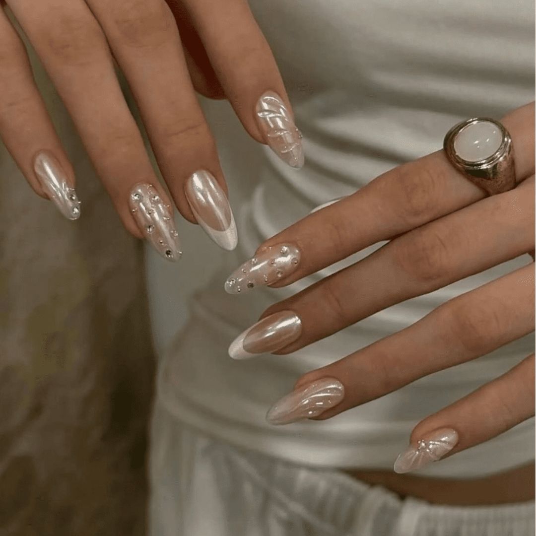 High Gloss Pearlescent Shimmer Visual Idea — Winter Nude Nails