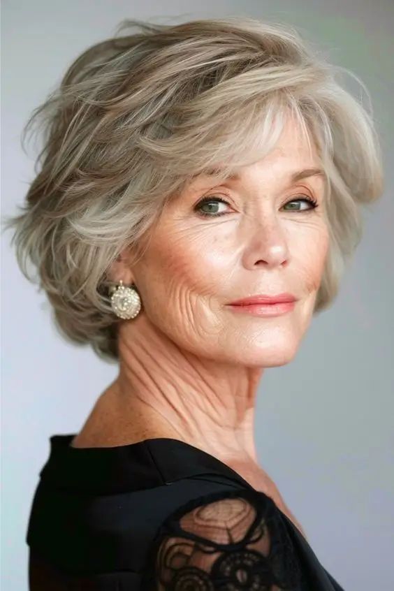 Shoulder-Length Blonde Shag with Grey Roots Shoulder-Length Blonde Shag with Grey Roots β Winter Hairstyles for Women Over 60