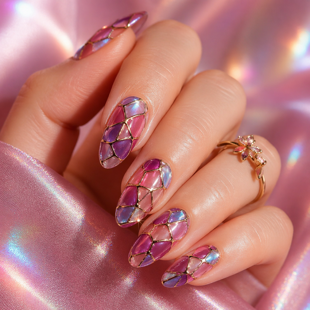 Iridescent Geometric Stiletto Nails Iridescent Geometric Stiletto Nails β Holiday Nails 2026