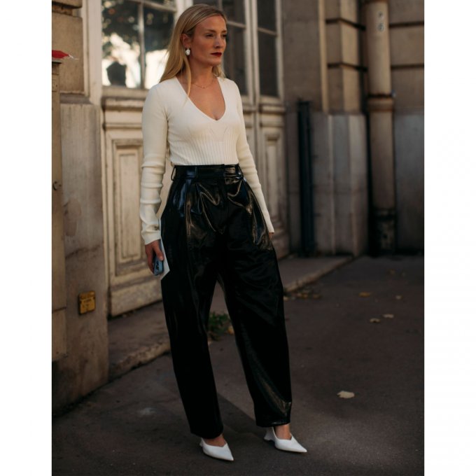Striking Evening Look with Patent Leather Pants — Leather Pants Outfits