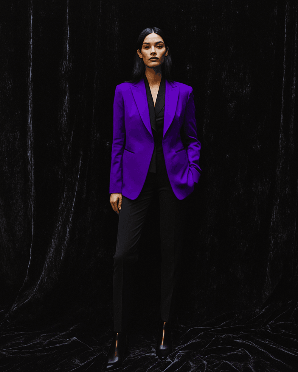 Bold Royal Purple Blazer with Slim Trousers — Royal Purple Outfits