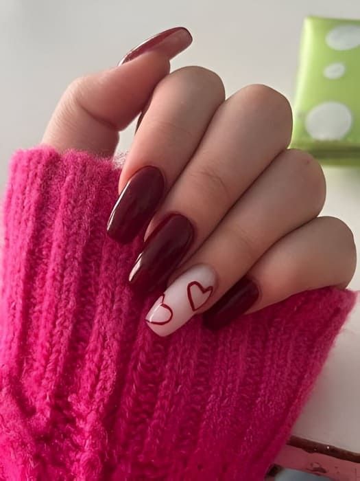 Red Heart Outlines On Accent Nail Visual Idea Red Heart Outlines On Accent Nail Visual Idea β Cherry Red Nails