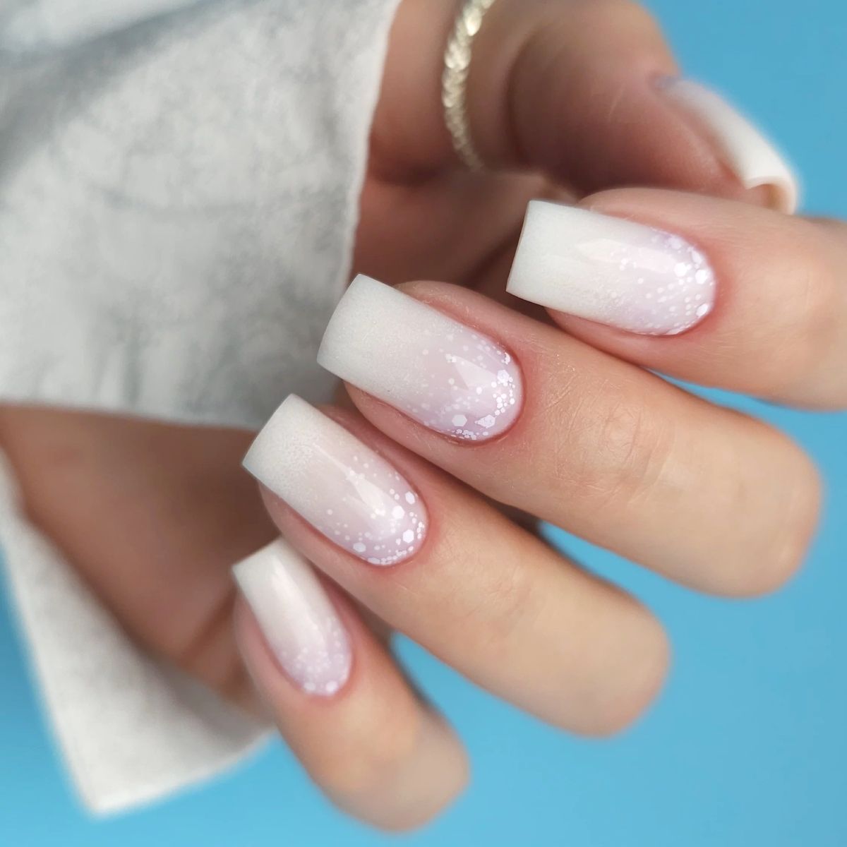 Matte Gradient with Glitter Dots Matte Gradient with Glitter Dots β Winter White Nails