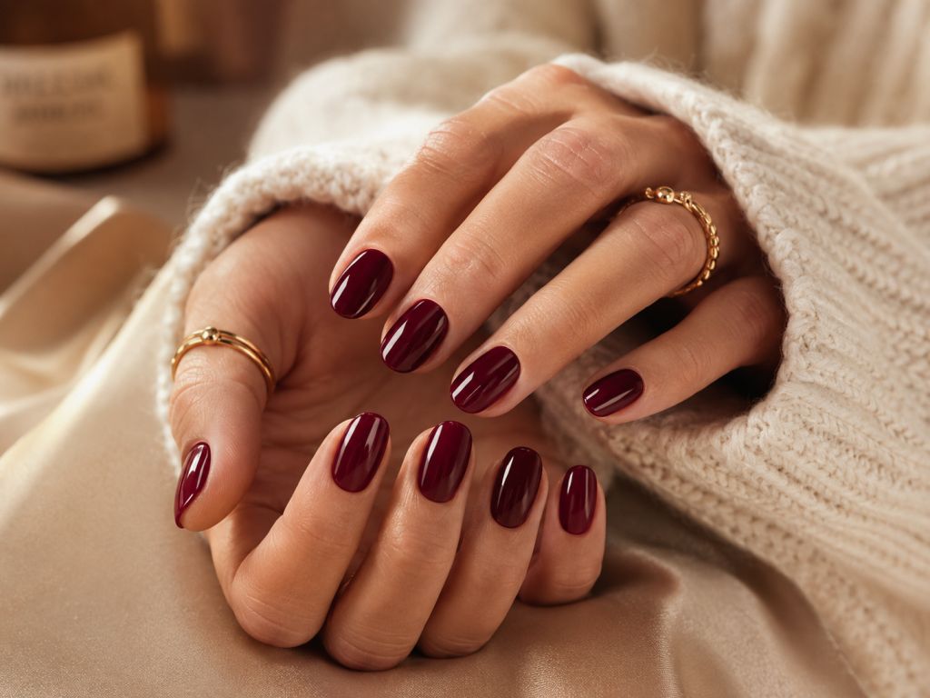 Deep Burgundy Glossy Oval Nails Deep Burgundy Glossy Oval Nails β Winter Date Night Nails