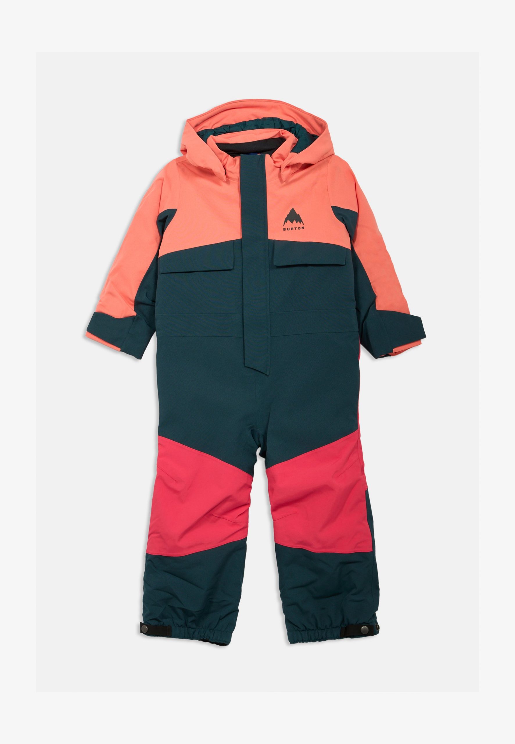 Fitted Color-Blocked Snowsuit in Peach, Teal, and Pink for Dynamic Winter Sports Fitted Color-Blocked Snowsuit in Peach, Teal, and Pink for Dynamic Winter Sports β Snowboarding Outfits