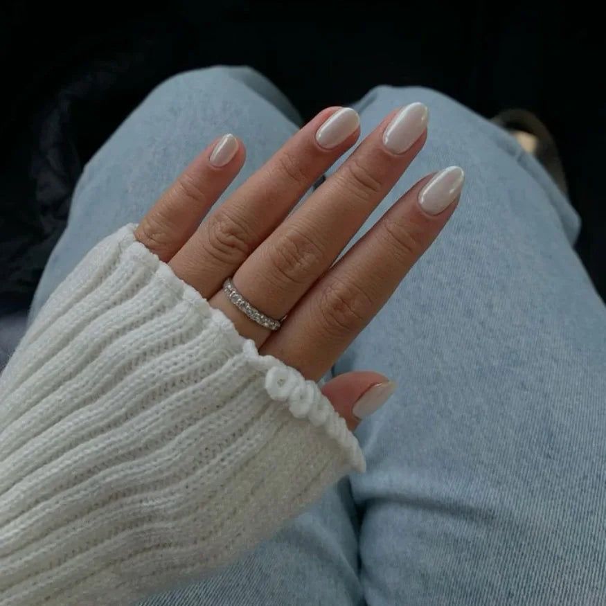 Glossy Classic Milky White Almond Nails Glossy Classic Milky White Almond Nails β Milky White Nails