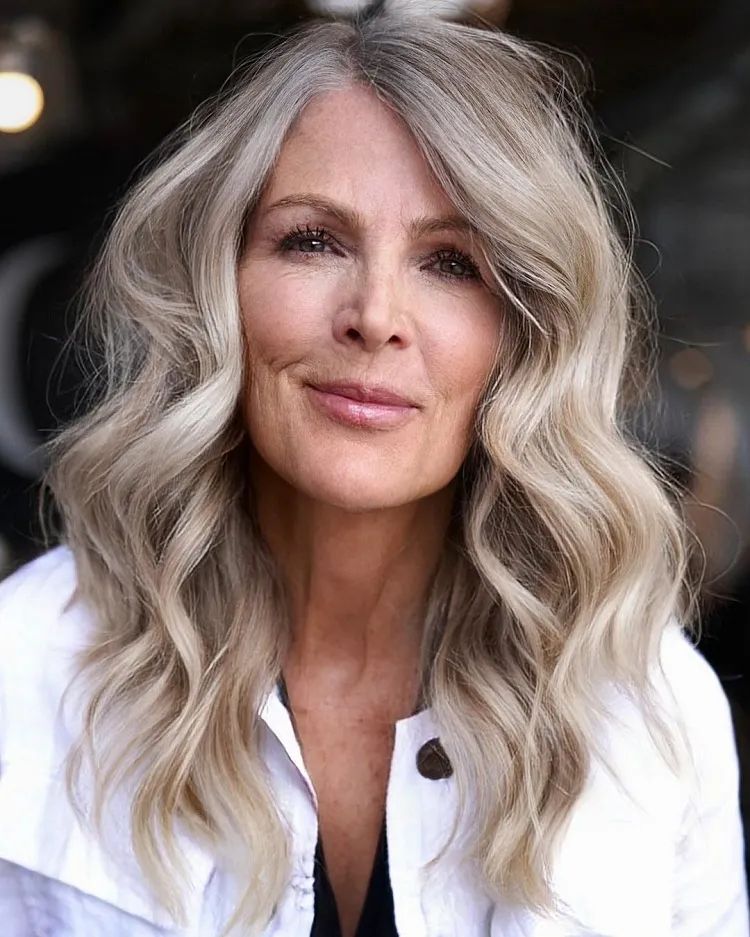 Platinum Blonde Lob with Root Shadow — Winter Hair Colors for Women Over 60