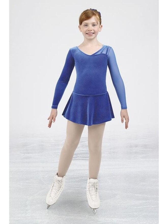 Blue Velvet Dress with Sheer Sleeve Inserts Blue Velvet Dress with Sheer Sleeve Inserts β Ice Skating Outfits