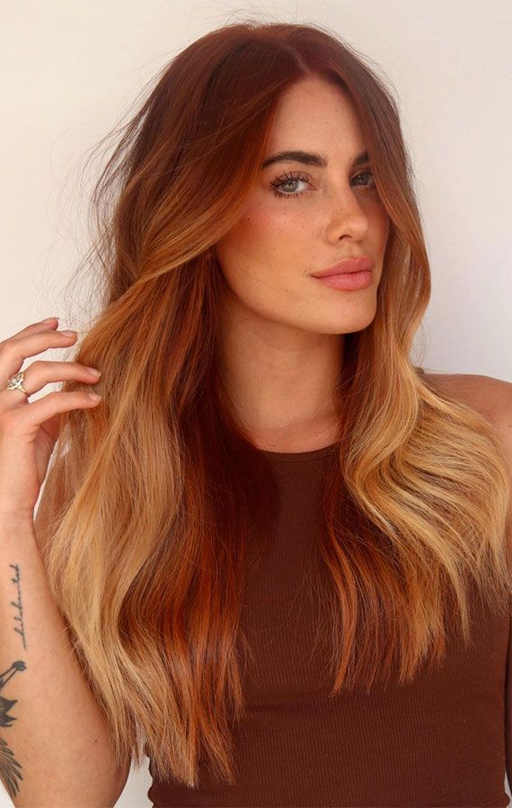 Red Copper to Honey Blonde Ombre Red Copper to Honey Blonde Ombre β Winter Hair Colors for Olive Skin