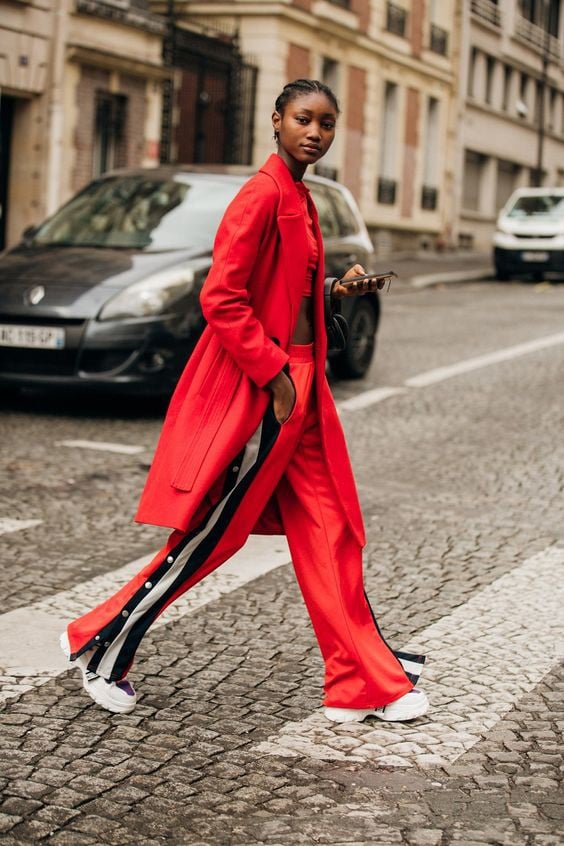 Vibrant Red Car Coat in Sporty Street Style Vibrant Red Car Coat in Sporty Street Style โ Car Coat Outfits
