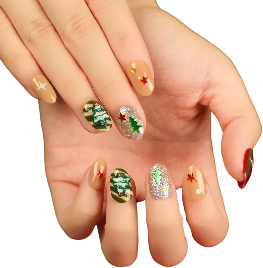 Glossy With Glitter Visual Idea Glossy With Glitter Visual Idea โ Winter Almond Nails