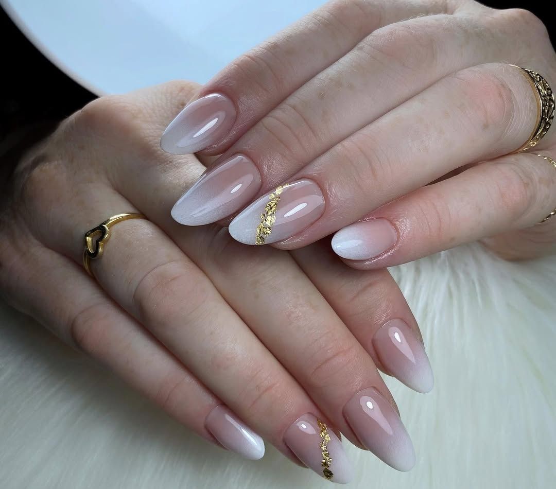 Gold Foil Accent French Almonds Gold Foil Accent French Almonds β New Years French Tip Nails 2027