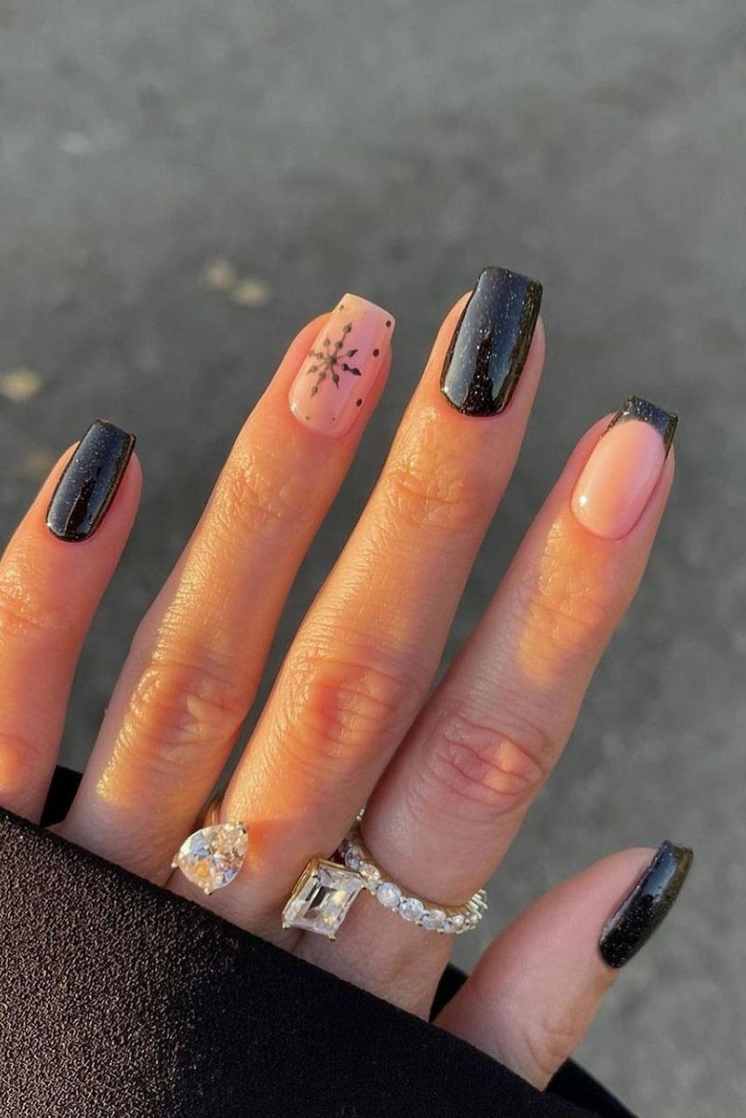 Short Black Glitter French Short Black Glitter French โ Classy Winter Nails