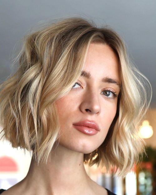 Chin Bob With Side-Swept Bangs Ash Lowlights — Lowlights for Blonde Hair