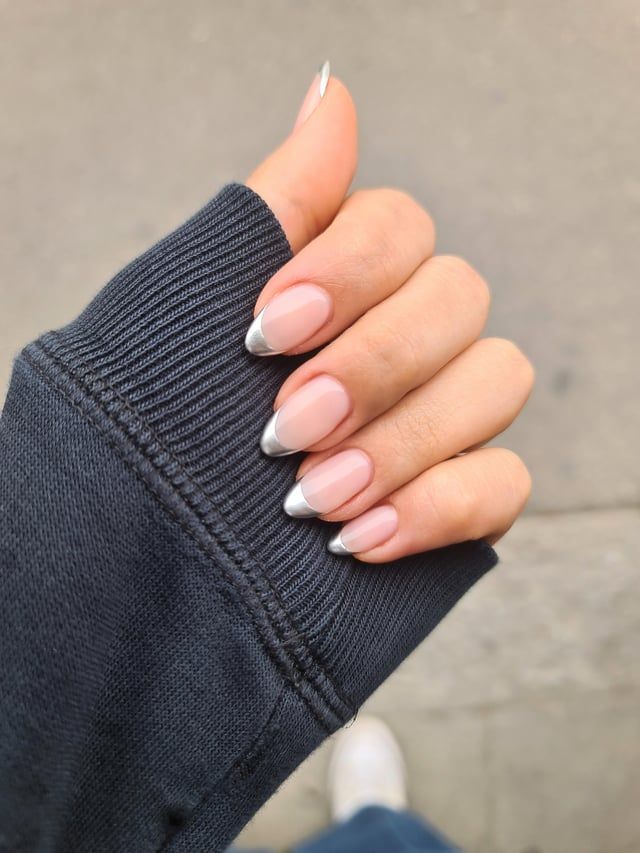 Silver Chrome French Tip Almonds — Silver Chrome Nails