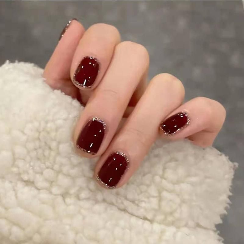 Short Square Burgundy with Silver Cuticle Glitter Short Square Burgundy with Silver Cuticle Glitter β Burgundy Christmas Nails 2026