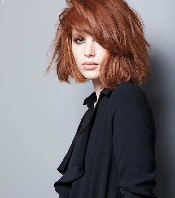 Medium Auburn Blunt Cut With Side Bangs — Winter Auburn Hair Color